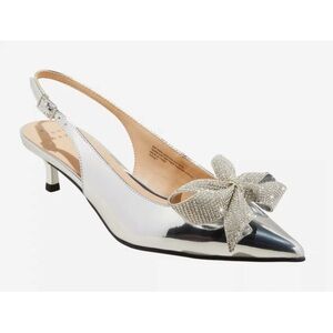 Women's Priscilla Rhinestone Bow Slingback‎ Kitten Heels - A New Day Silver